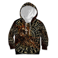 Viking Shieldmaiden and Yggdrasil Kid Hoodie Norse Rune Circle Mythology Illustration
