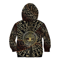 Viking Shieldmaiden and Yggdrasil Kid Hoodie Norse Rune Circle Mythology Illustration