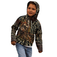 Viking Shieldmaiden and Yggdrasil Kid Hoodie Norse Rune Circle Mythology Illustration