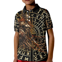Viking Shieldmaiden and Yggdrasil Kid Polo Shirt Norse Rune Circle Mythology Illustration