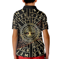 Viking Shieldmaiden and Yggdrasil Kid Polo Shirt Norse Rune Circle Mythology Illustration