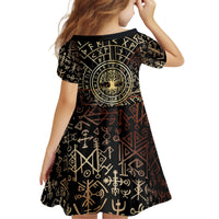 Viking Shieldmaiden and Yggdrasil Kid Short Sleeve Dress Norse Rune Circle Mythology Illustration