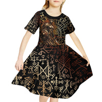Viking Shieldmaiden and Yggdrasil Kid Short Sleeve Dress Norse Rune Circle Mythology Illustration