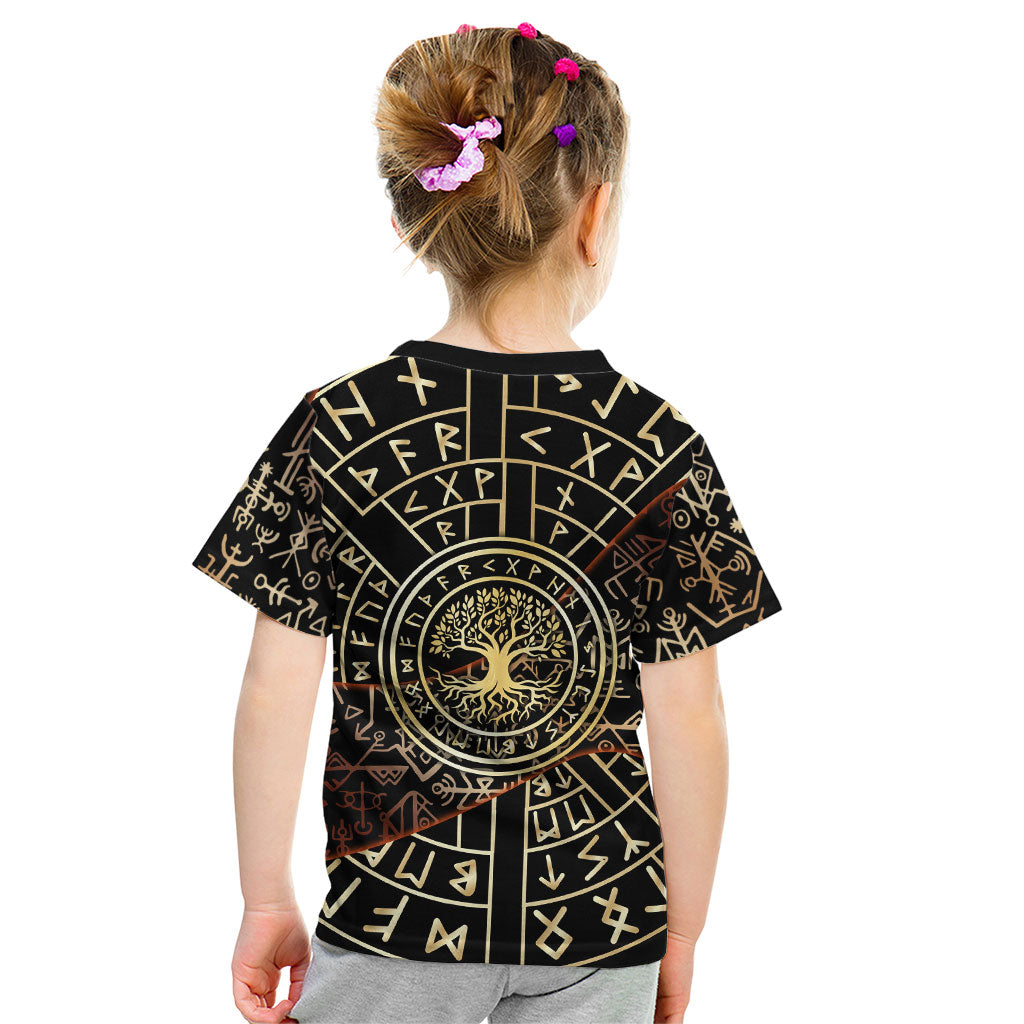 Viking Shieldmaiden and Yggdrasil Kid T Shirt Norse Rune Circle Mythology Illustration