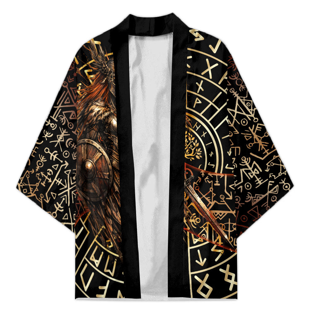 Viking Shieldmaiden and Yggdrasil Kimono Norse Rune Circle Mythology Illustration