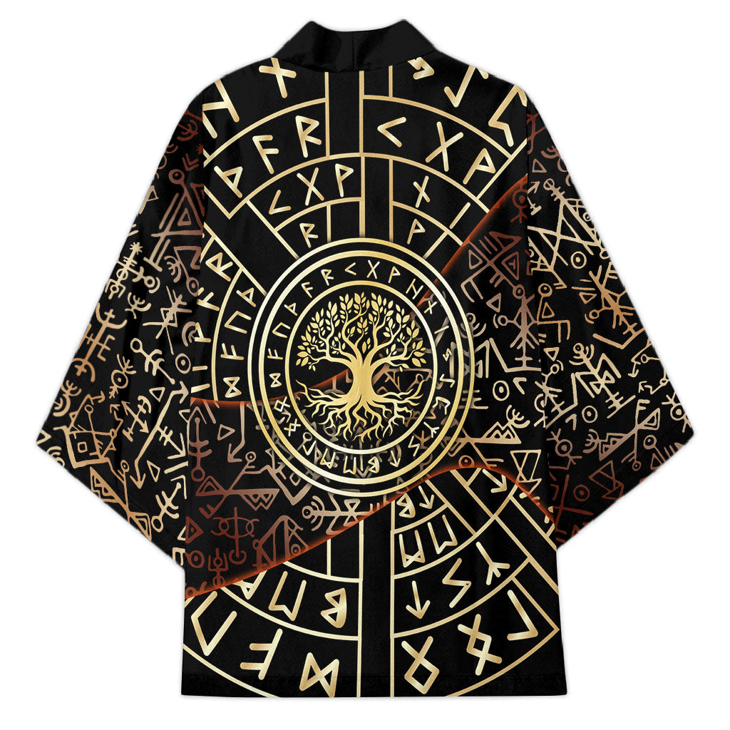 Viking Shieldmaiden and Yggdrasil Kimono Norse Rune Circle Mythology Illustration