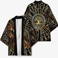 Viking Shieldmaiden and Yggdrasil Kimono Norse Rune Circle Mythology Illustration