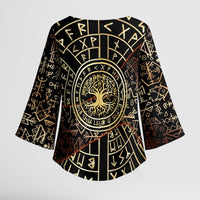 Viking Shieldmaiden and Yggdrasil Kimono Sleeve Blouse Norse Rune Circle Mythology Illustration