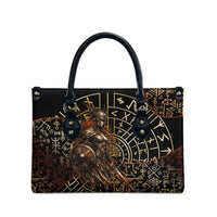 Viking Shieldmaiden and Yggdrasil Leather Bag Norse Rune Circle Mythology Illustration