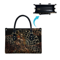 Viking Shieldmaiden and Yggdrasil Leather Bag Norse Rune Circle Mythology Illustration
