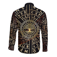 Viking Shieldmaiden and Yggdrasil Long Sleeve Button Shirt Norse Rune Circle Mythology Illustration