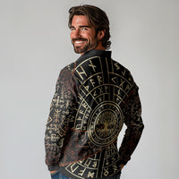 Viking Shieldmaiden and Yggdrasil Long Sleeve Polo Shirt Norse Rune Circle Mythology Illustration