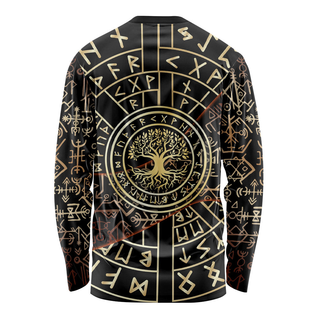 Viking Shieldmaiden and Yggdrasil Long Sleeve Shirt Norse Rune Circle Mythology Illustration