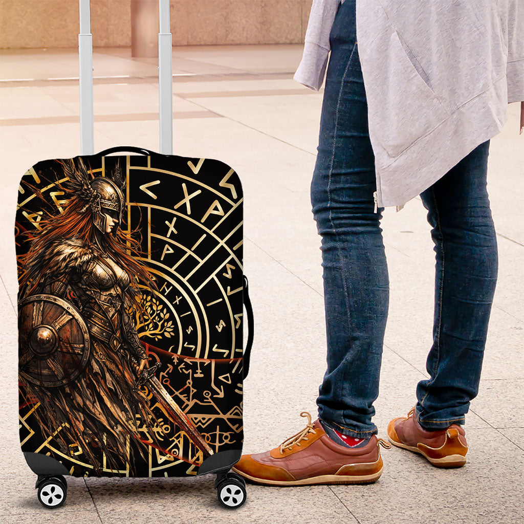 Viking Shieldmaiden and Yggdrasil Luggage Cover Norse Rune Circle Mythology Illustration