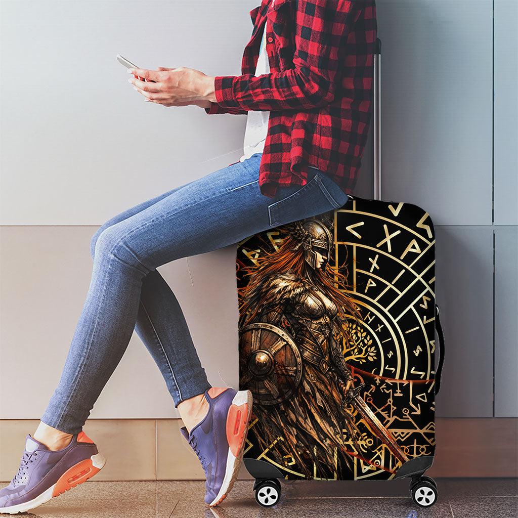 Viking Shieldmaiden and Yggdrasil Luggage Cover Norse Rune Circle Mythology Illustration