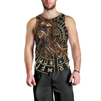 Viking Shieldmaiden and Yggdrasil Men Tank Top Norse Rune Circle Mythology Illustration