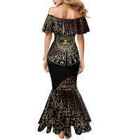 Viking Shieldmaiden and Yggdrasil Mermaid Dress Norse Rune Circle Mythology Illustration