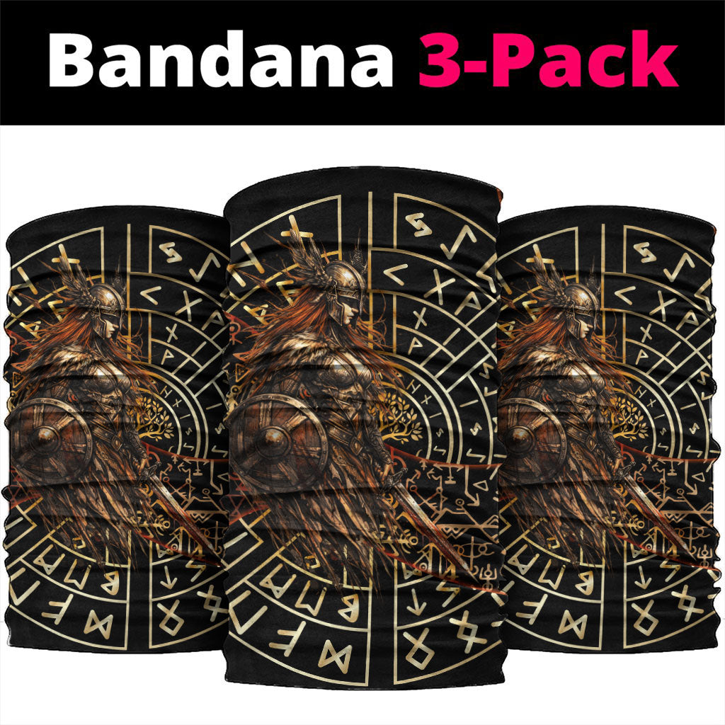 Viking Shieldmaiden and Yggdrasil Neck Gaiter Norse Rune Circle Mythology Illustration