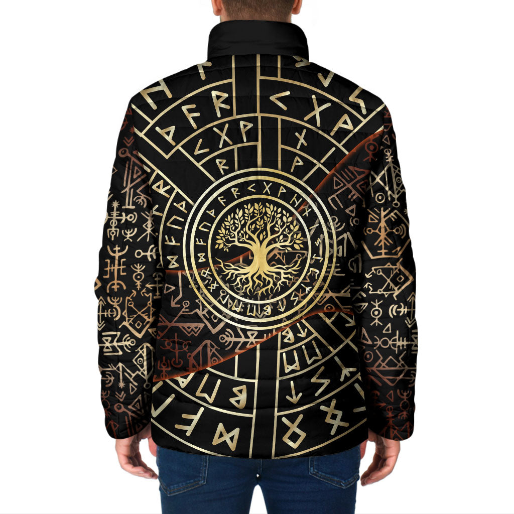 Viking Shieldmaiden and Yggdrasil Padded Jacket Norse Rune Circle Mythology Illustration