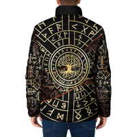 Viking Shieldmaiden and Yggdrasil Padded Jacket Norse Rune Circle Mythology Illustration