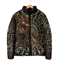 Viking Shieldmaiden and Yggdrasil Padded Jacket Norse Rune Circle Mythology Illustration