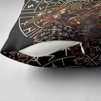 Viking Shieldmaiden and Yggdrasil Pillow Cover Norse Rune Circle Mythology Illustration