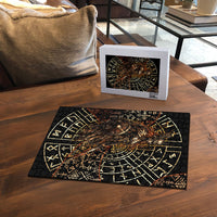 Viking Shieldmaiden and Yggdrasil Puzzle Norse Rune Circle Mythology Illustration