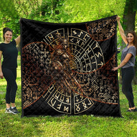 Viking Shieldmaiden and Yggdrasil Quilt Norse Rune Circle Mythology Illustration