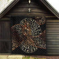 Viking Shieldmaiden and Yggdrasil Quilt Norse Rune Circle Mythology Illustration