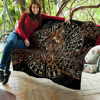 Viking Shieldmaiden and Yggdrasil Quilt Norse Rune Circle Mythology Illustration