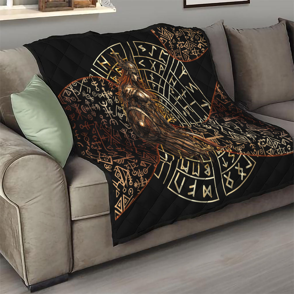 Viking Shieldmaiden and Yggdrasil Quilt Norse Rune Circle Mythology Illustration