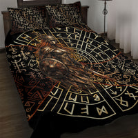 Viking Shieldmaiden and Yggdrasil Quilt Bed Set Norse Rune Circle Mythology Illustration