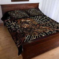 Viking Shieldmaiden and Yggdrasil Quilt Bed Set Norse Rune Circle Mythology Illustration