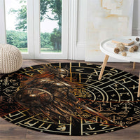Viking Shieldmaiden and Yggdrasil Round Carpet Norse Rune Circle Mythology Illustration