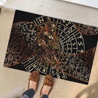 Viking Shieldmaiden and Yggdrasil Rubber Doormat Norse Rune Circle Mythology Illustration