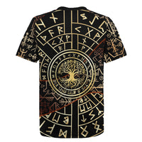 Viking Shieldmaiden and Yggdrasil Rugby Jersey Norse Rune Circle Mythology Illustration