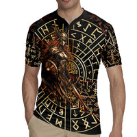 Viking Shieldmaiden and Yggdrasil Rugby Jersey Norse Rune Circle Mythology Illustration