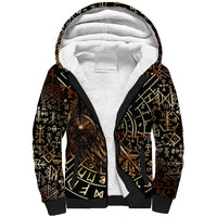 Viking Shieldmaiden and Yggdrasil Sherpa Hoodie Norse Rune Circle Mythology Illustration
