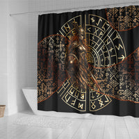 Viking Shieldmaiden and Yggdrasil Shower Curtain Norse Rune Circle Mythology Illustration