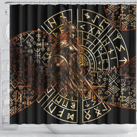 Viking Shieldmaiden and Yggdrasil Shower Curtain Norse Rune Circle Mythology Illustration