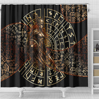 Viking Shieldmaiden and Yggdrasil Shower Curtain Norse Rune Circle Mythology Illustration