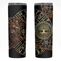 Viking Shieldmaiden and Yggdrasil Skinny Tumbler Norse Rune Circle Mythology Illustration