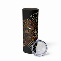 Viking Shieldmaiden and Yggdrasil Skinny Tumbler Norse Rune Circle Mythology Illustration