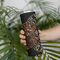 Viking Shieldmaiden and Yggdrasil Skinny Tumbler Norse Rune Circle Mythology Illustration
