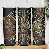 Viking Shieldmaiden and Yggdrasil Skinny Tumbler Norse Rune Circle Mythology Illustration