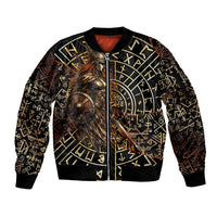 Viking Shieldmaiden and Yggdrasil Sleeve Zip Bomber Jacket Norse Rune Circle Mythology Illustration