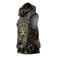 Viking Shieldmaiden and Yggdrasil Sleeveless Hoodie Norse Rune Circle Mythology Illustration
