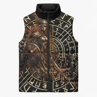 Viking Shieldmaiden and Yggdrasil Sleeveless Puffer Jacket Norse Rune Circle Mythology Illustration