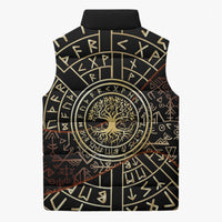 Viking Shieldmaiden and Yggdrasil Sleeveless Puffer Jacket Norse Rune Circle Mythology Illustration