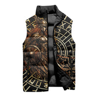 Viking Shieldmaiden and Yggdrasil Sleeveless Puffer Jacket Norse Rune Circle Mythology Illustration